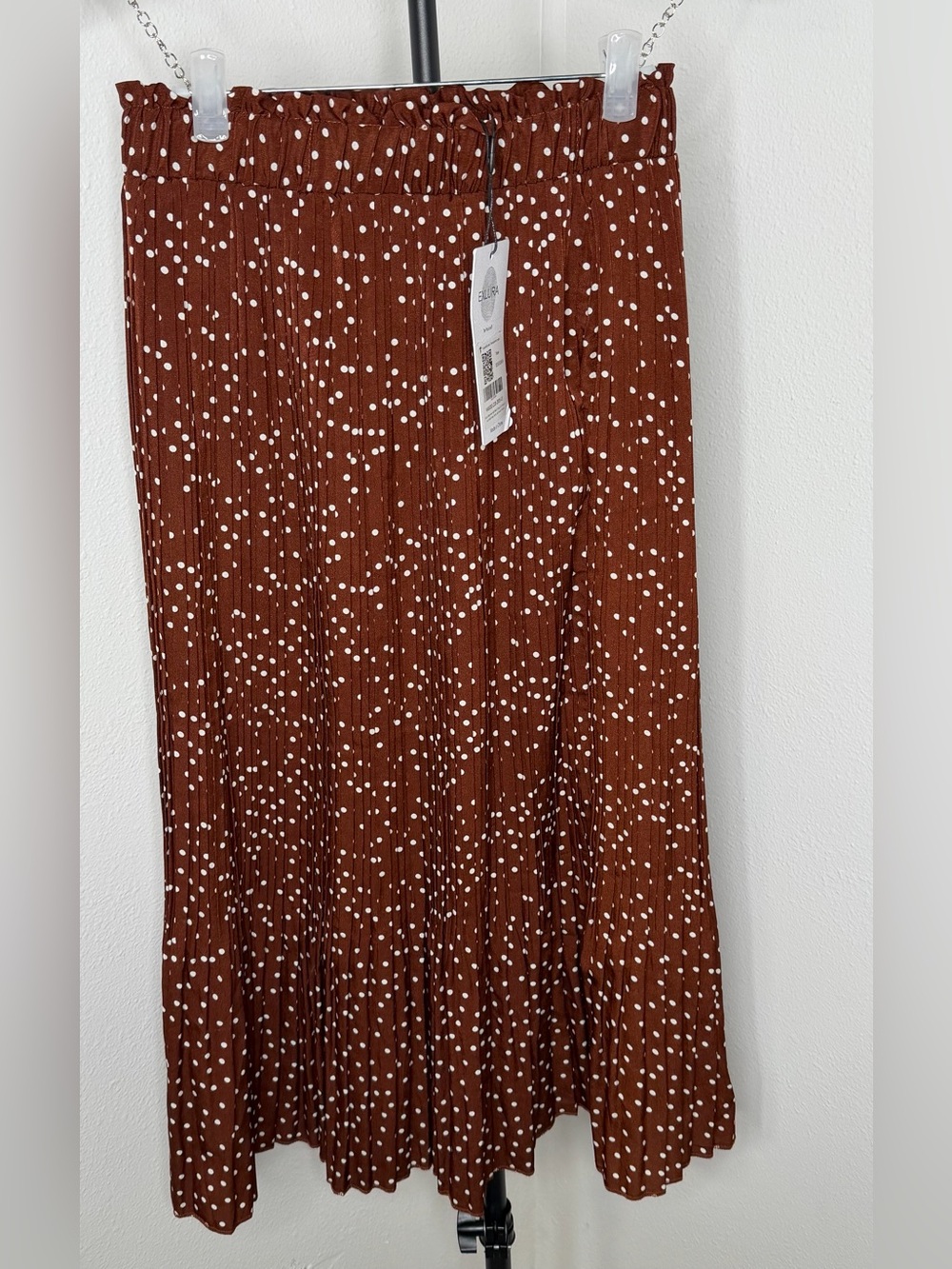 Exlura High Waisted Polka Dot Pleated Midi Swing Skirt Size Small